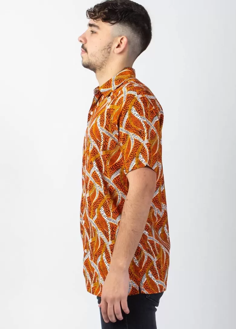 Chemises*Coton Du Monde Chemise homme manches courtes LORENZO imprimé ethnique orange Savane Orange
