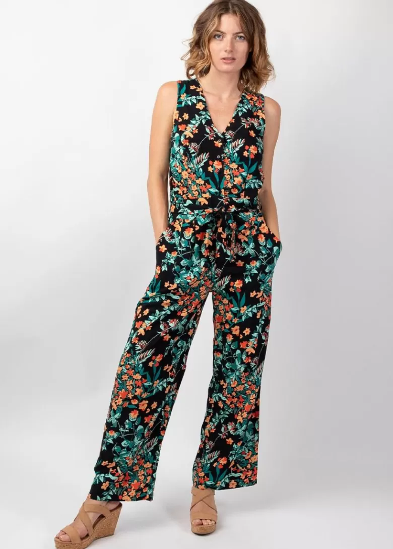 Combinaisons*Coton Du Monde Combi Pantalon fleuri femme PAULY noir Jaipur