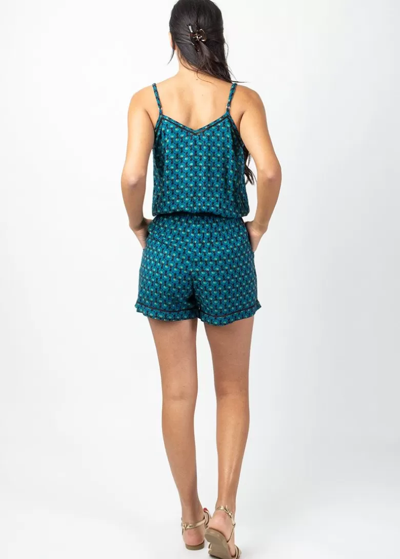 Combinaisons*Coton Du Monde Combi Short fluide taille élastiquée ROMY bleu Albizia Bleu