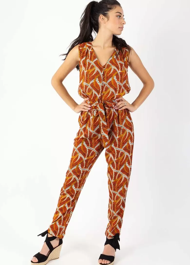 Combinaisons*Coton Du Monde Combinaison pantalon sans manches SAMOA imprimé ethnique orange Savane Orange