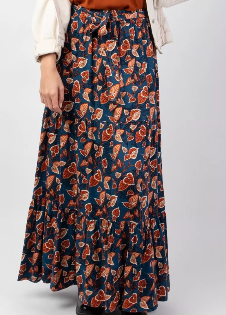 Jupes*Coton Du Monde Jupe longue bohème en viscose épais FANNY motif ethnique bleu Tylia