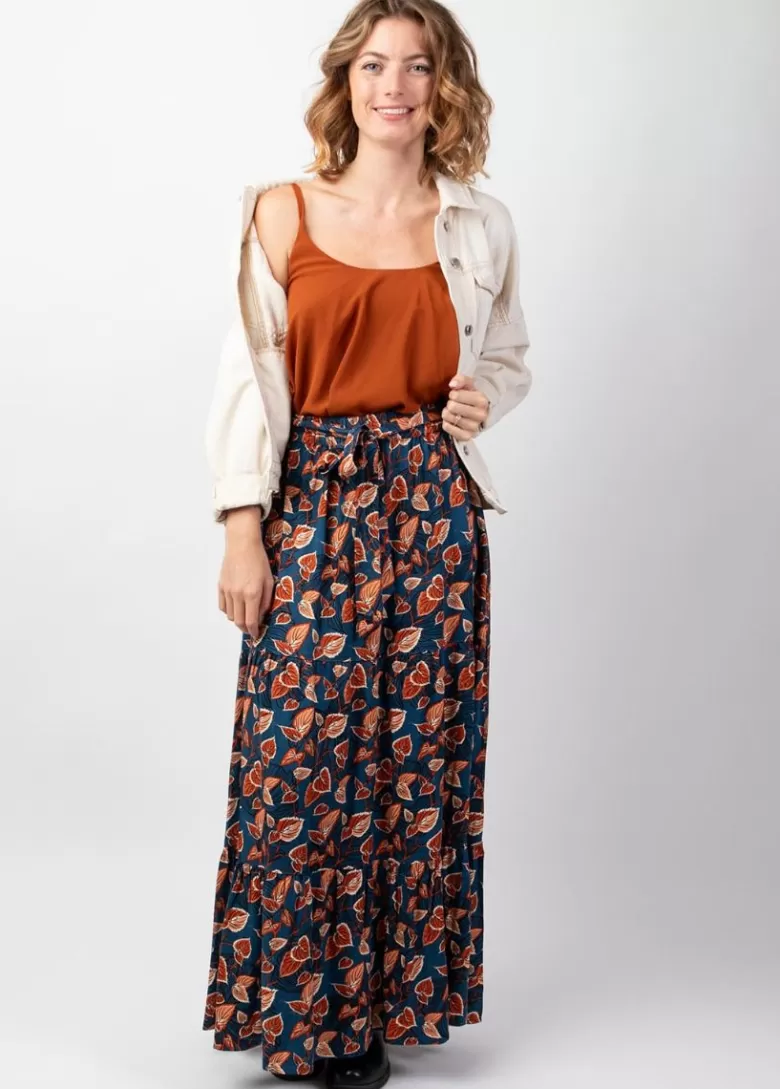 Jupes*Coton Du Monde Jupe longue bohème en viscose épais FANNY motif ethnique bleu Tylia