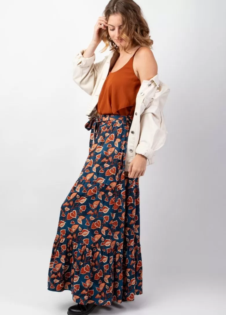 Jupes*Coton Du Monde Jupe longue bohème en viscose épais FANNY motif ethnique bleu Tylia