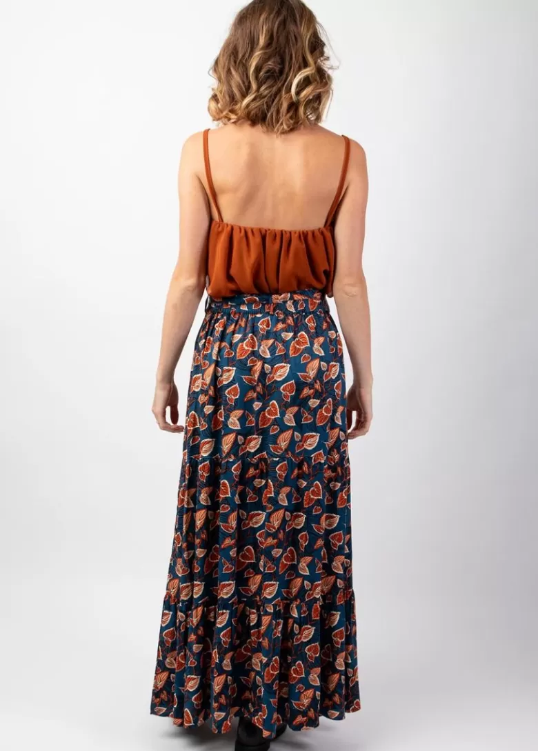 Jupes*Coton Du Monde Jupe longue bohème en viscose épais FANNY motif ethnique bleu Tylia