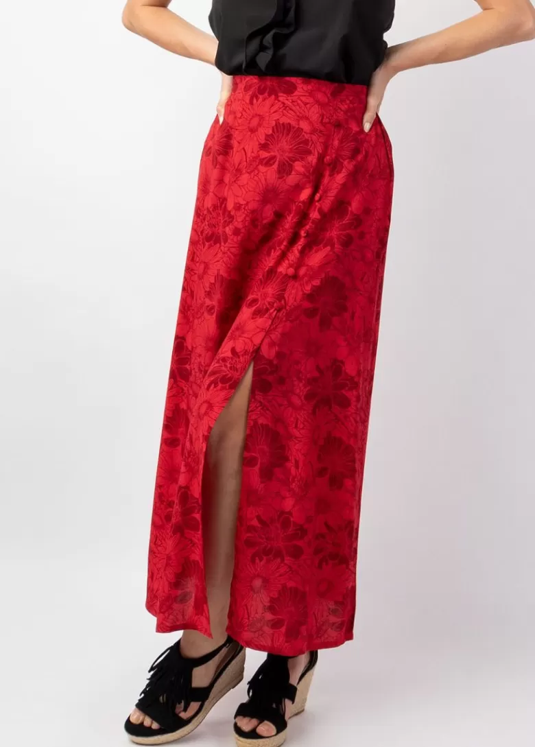 Jupes*Coton Du Monde Jupe longue femme été en viscose LIBERTY motif floral rouge Rumba