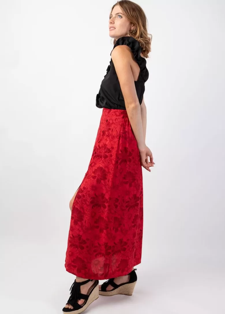 Jupes*Coton Du Monde Jupe longue femme été en viscose LIBERTY motif floral rouge Rumba
