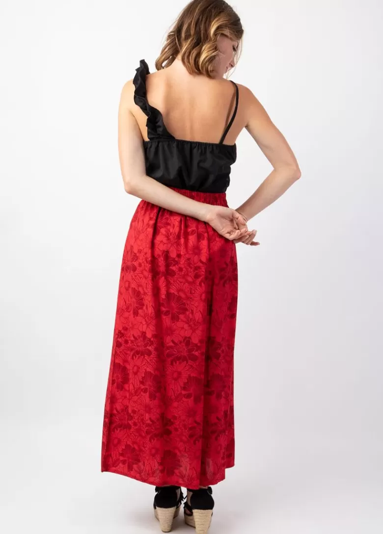 Jupes*Coton Du Monde Jupe longue femme été en viscose LIBERTY motif floral rouge Rumba