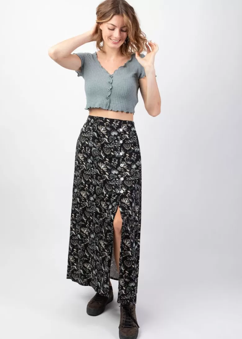 Jupes*Coton Du Monde Jupe longue fendue hiver en viscose épais LIBERTY motif cachemire Orient