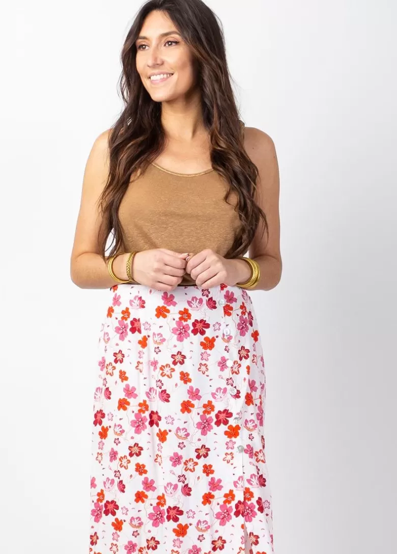 Jupes*Coton Du Monde Jupe longue fluide LIBERTY motif fleuri blanche Cherry Blanc