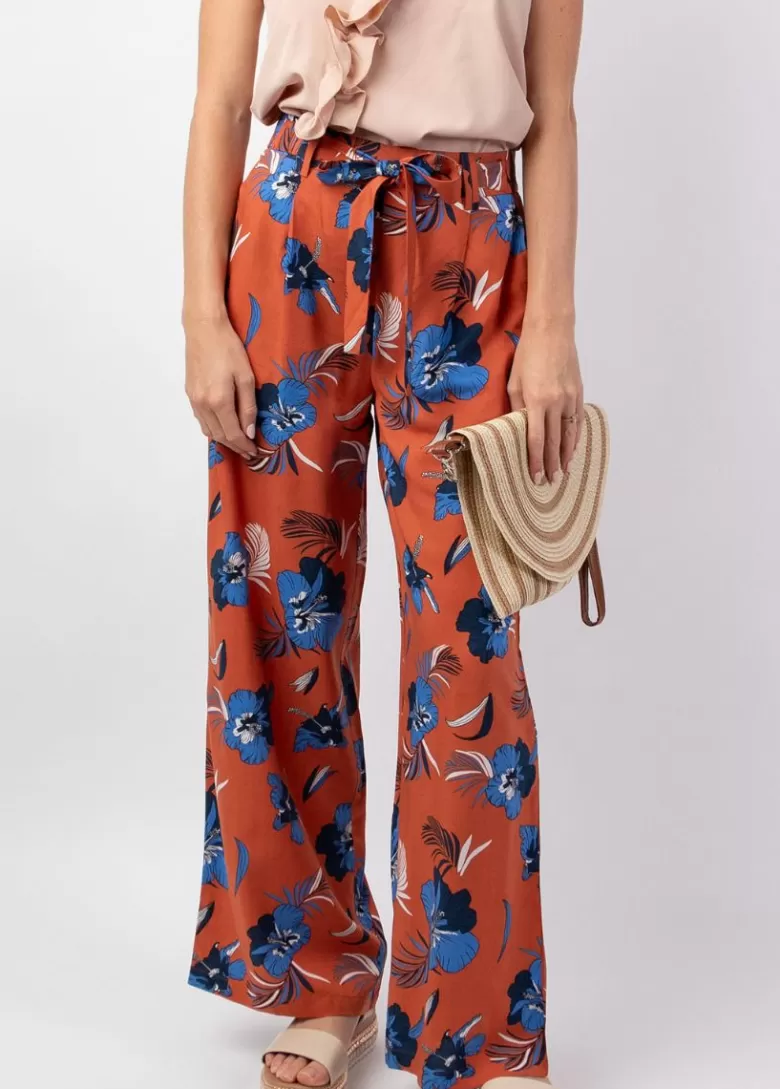 Pantalons Et Sarouels*Coton Du Monde Pantalon femme taille élastique MELODY motif fleurs bleu Hibiscus