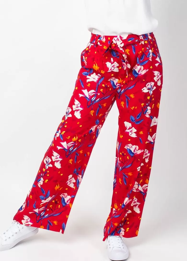 Pantalons Et Sarouels*Coton Du Monde Pantalon large fluide ceinturé MELODY rouge Pétale