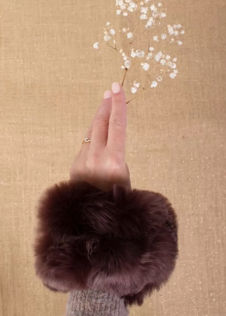 Mitaines / Gants*Coton Du Monde Poignets Fourrure Marron