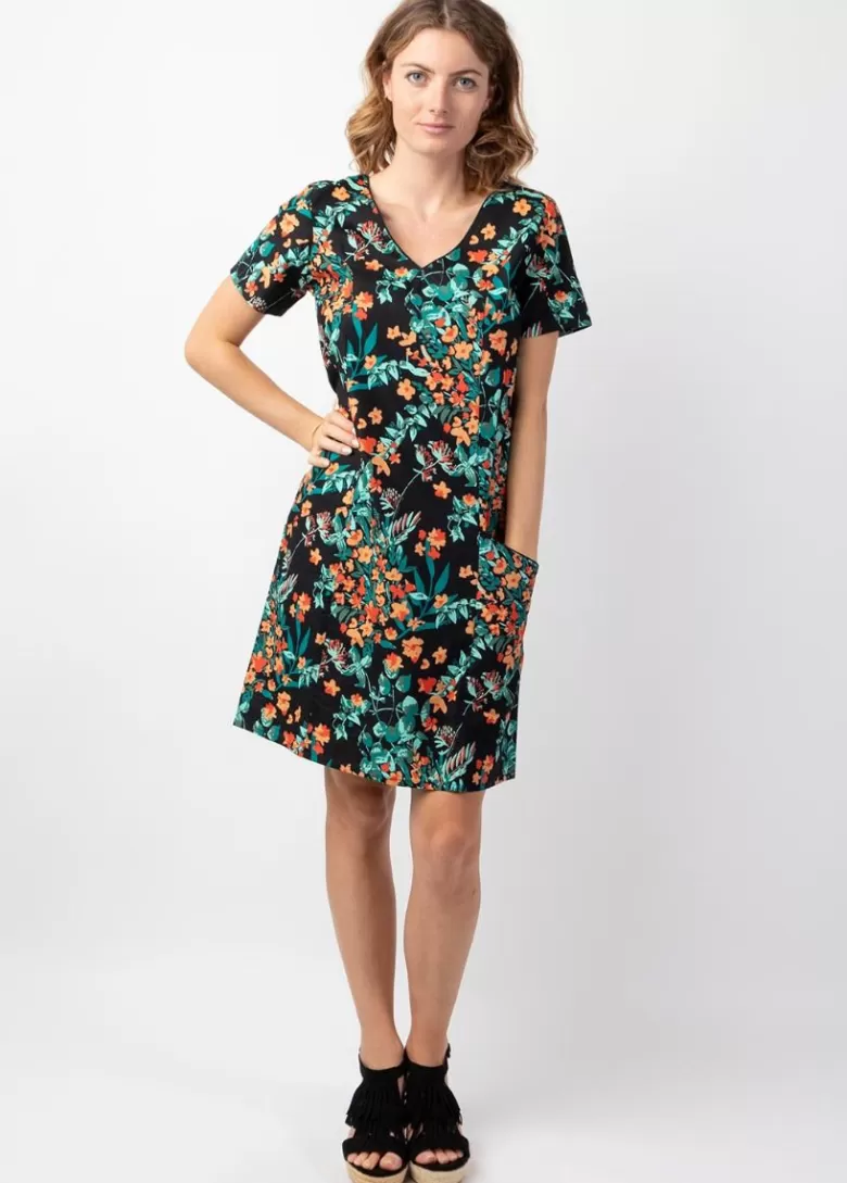 Robes*Coton Du Monde Robe coton femme manches courtes CLAUDIA imprimé floral coloré Jaipur