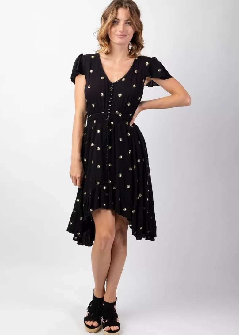 Robes*Coton Du Monde Robe courte à sequins INDIA e Noir