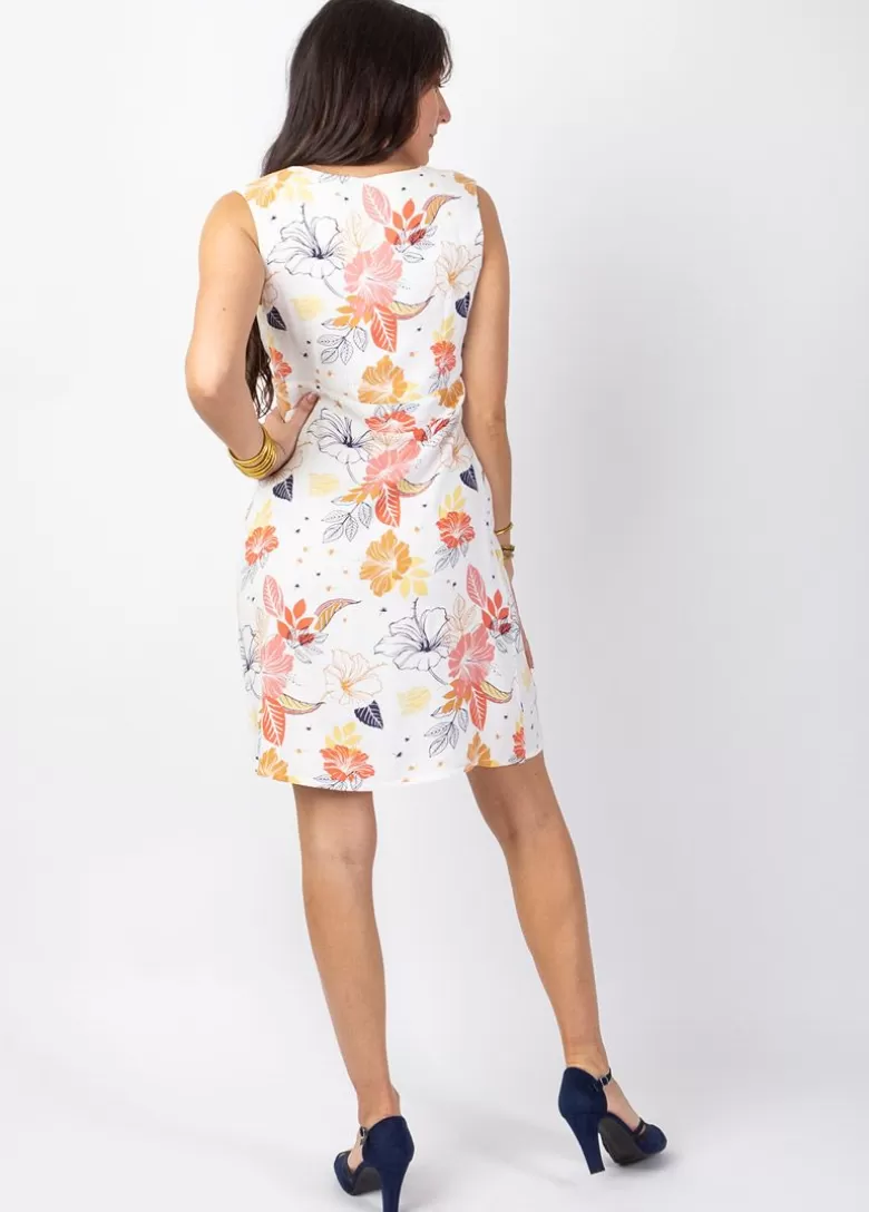 Robes*Coton Du Monde Robe courte cache cœur chic SHARLA imprimé floral blanc Althea