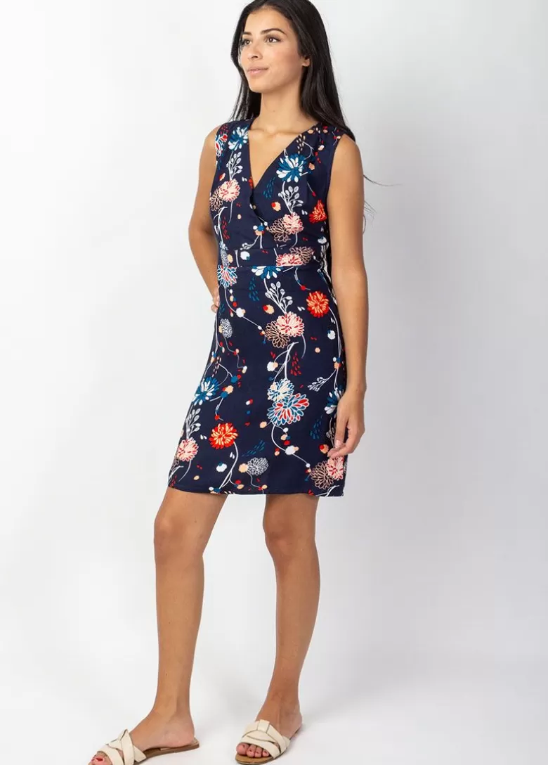 Robes*Coton Du Monde Robe courte cache cœur chic SHARLA imprimé floral bleu Pollen