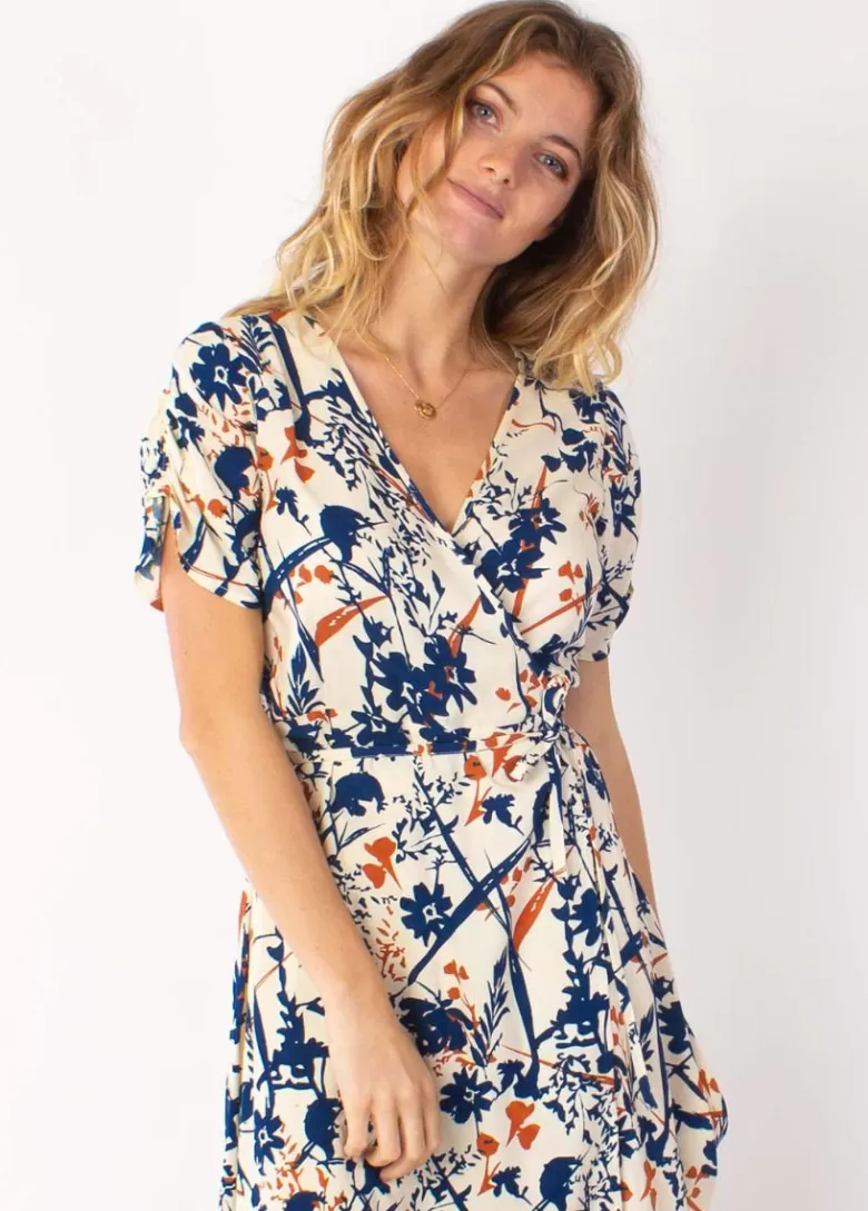 Robes*Coton Du Monde Robe courte cache cœur manches froncées LOUNA motif floral beige 27 Beige