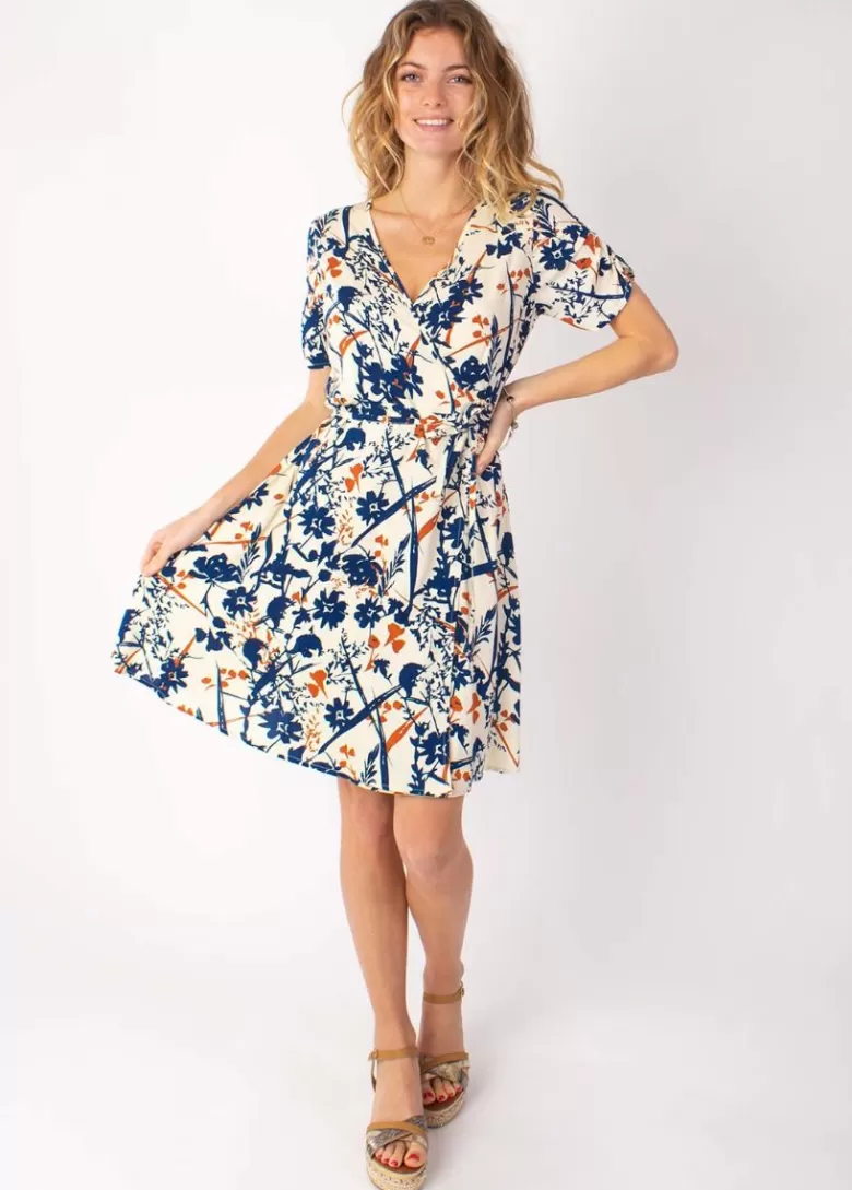 Robes*Coton Du Monde Robe courte cache cœur manches froncées LOUNA motif floral beige 27 Beige