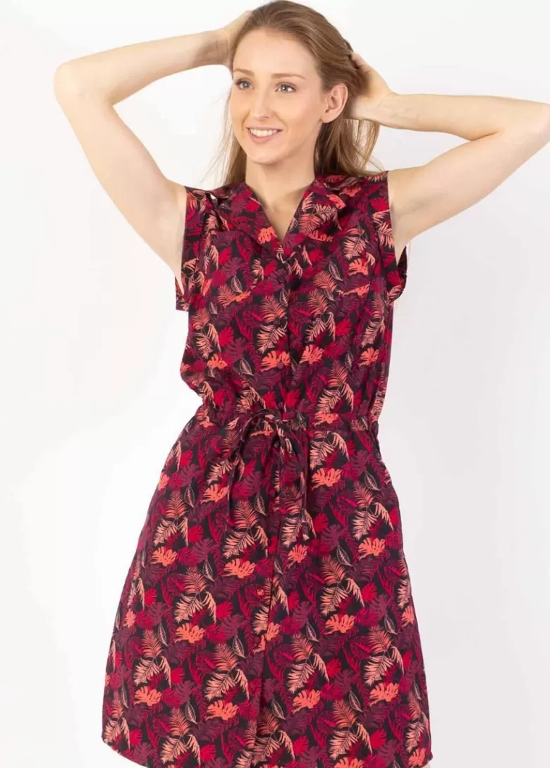 Robes*Coton Du Monde Robe courte ceinturée ASSIA à col chemise imprimé tropical prune Amazonie Prune