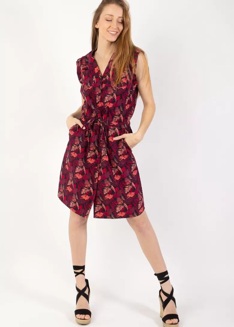 Robes*Coton Du Monde Robe courte ceinturée ASSIA à col chemise imprimé tropical prune Amazonie Prune