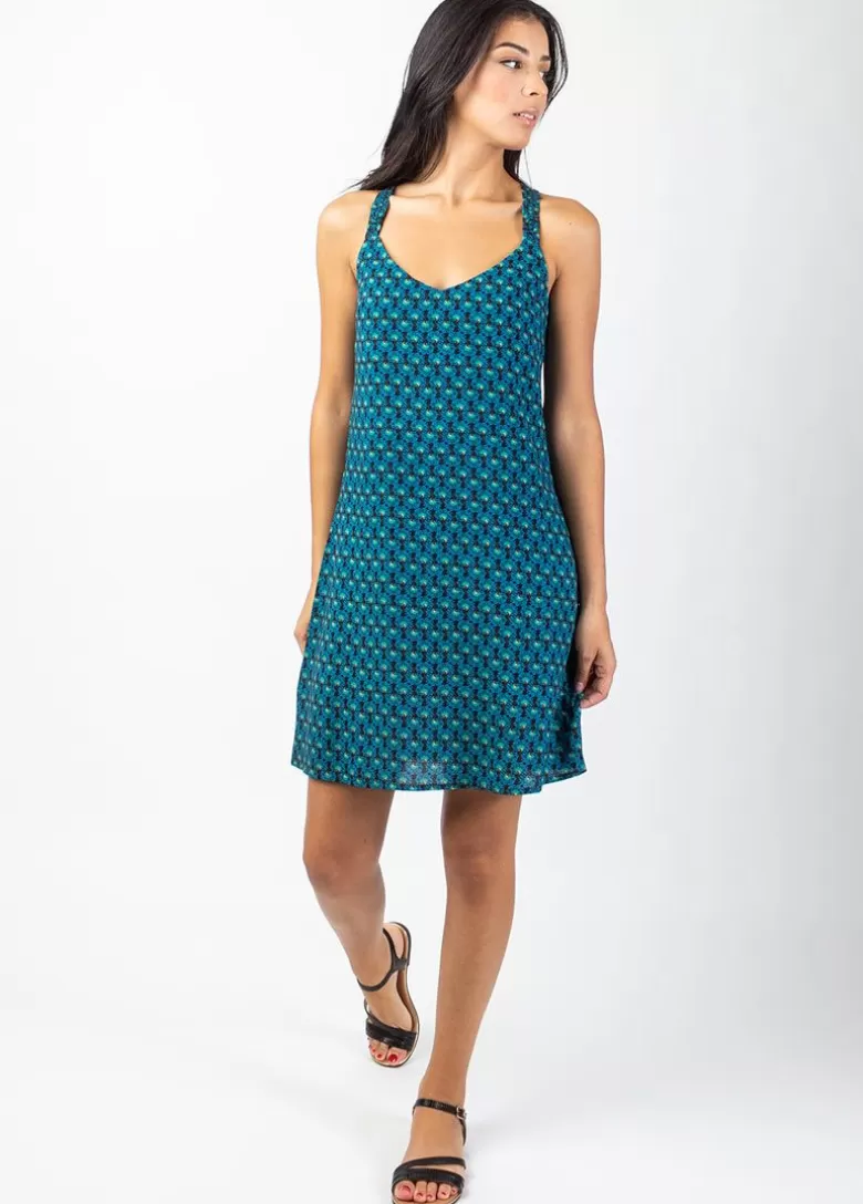 Robes*Coton Du Monde Robe courte de plage dos nageur ALOHA imprimé Albizia Bleu