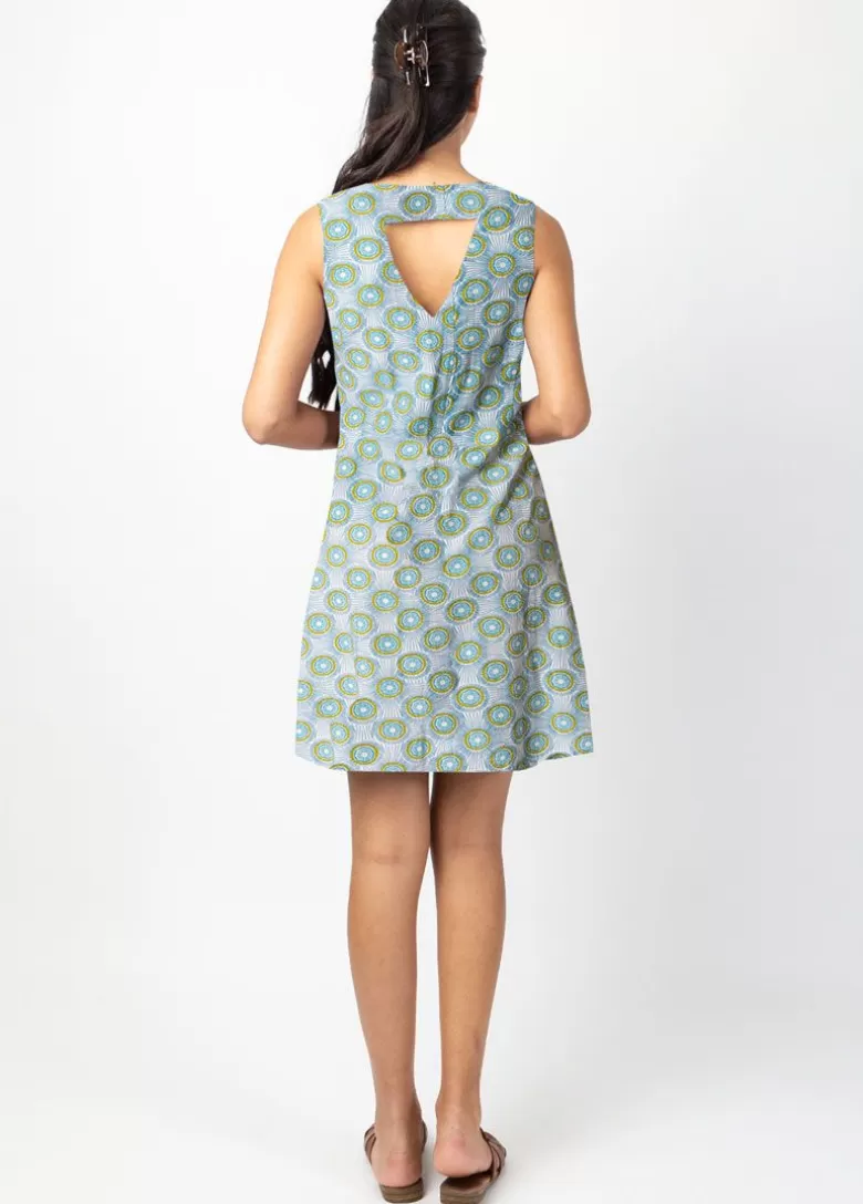 Robes*Coton Du Monde Robe courte DIANA coton sans manches col V imprimé rond vert 33 Vert