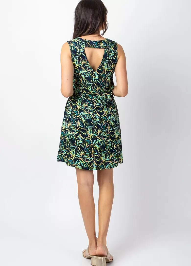 Robes*Coton Du Monde Robe courte DIANA coton sans manches col V imprimé vert et marine Toscane