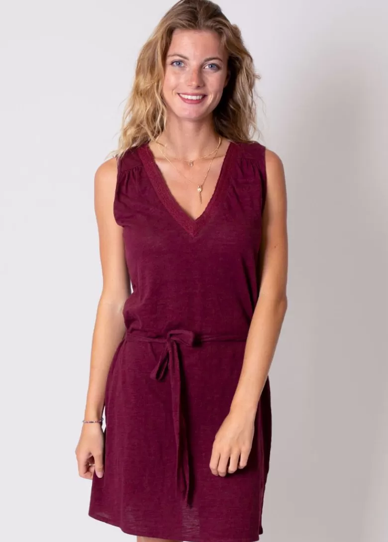 Robes*Coton Du Monde Robe courte en coton col V ELINE Grenat
