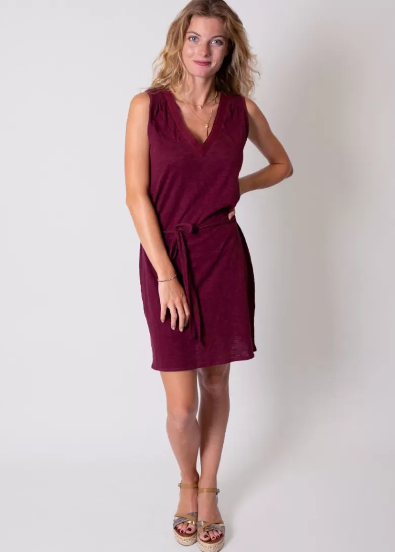 Robes*Coton Du Monde Robe courte en coton col V ELINE Grenat