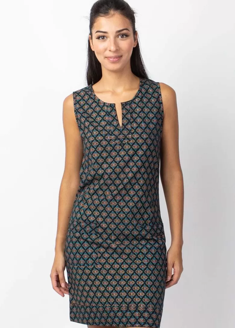 Robes*Coton Du Monde Robe courte en coton MARLA sans manches imprimé ethnique noir Aztec
