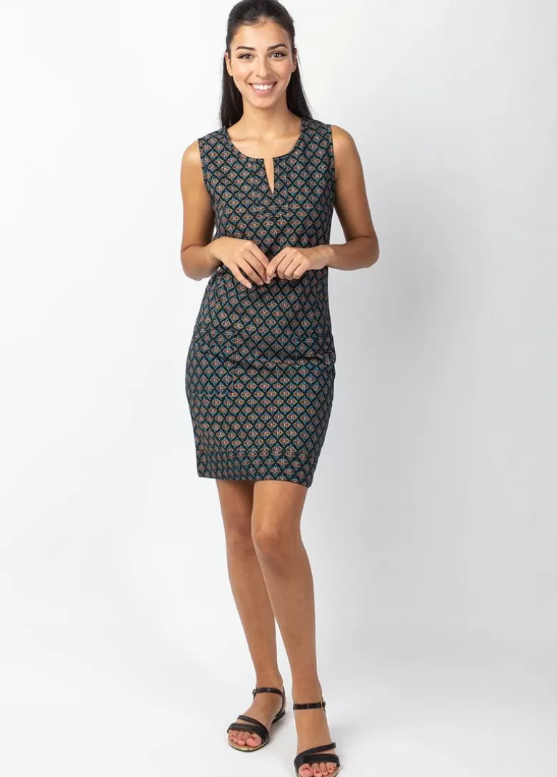 Robes*Coton Du Monde Robe courte en coton MARLA sans manches imprimé ethnique noir Aztec