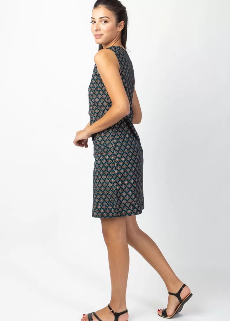 Robes*Coton Du Monde Robe courte en coton MARLA sans manches imprimé ethnique noir Aztec