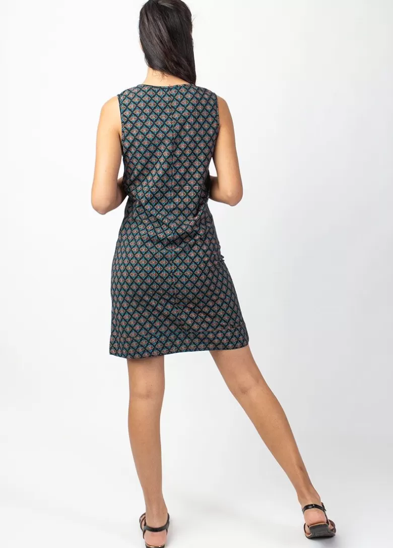 Robes*Coton Du Monde Robe courte en coton MARLA sans manches imprimé ethnique noir Aztec