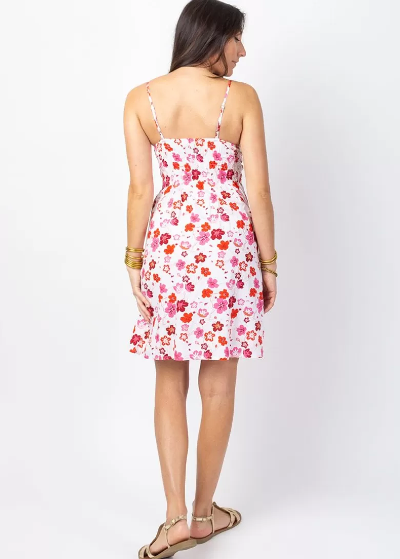 Robes*Coton Du Monde Robe courte fines bretelles BEA imprimé fleurs de cerisier blanc Cherry Blanc