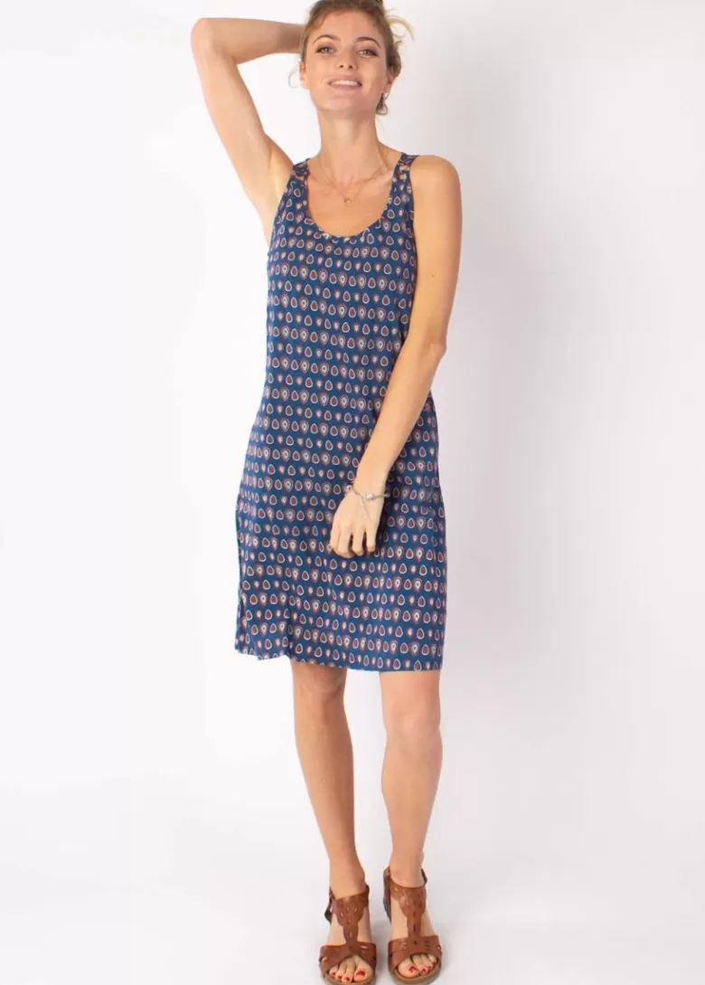Robes*Coton Du Monde Robe courte fines bretelles SYLVIA imprimé ethnique marine 29 Marine