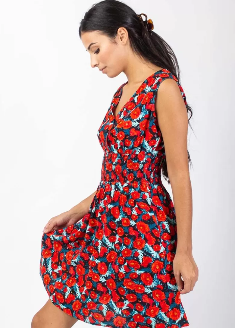 Robes*Coton Du Monde Robe courte larges bretelles LIVIA imprimé Poppies