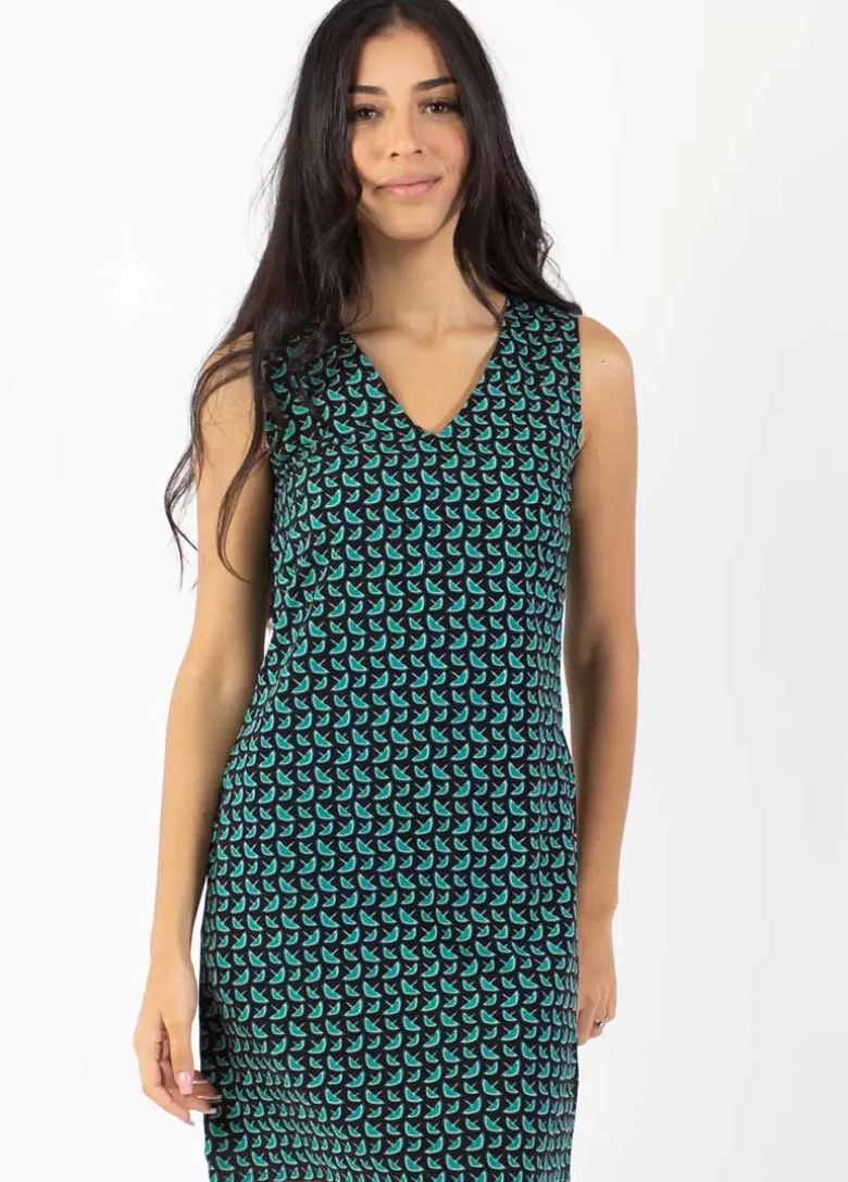 Robes*Coton Du Monde Robe courte légère sans manche LIZENA imprimé ethnique vert Envolee Bleu