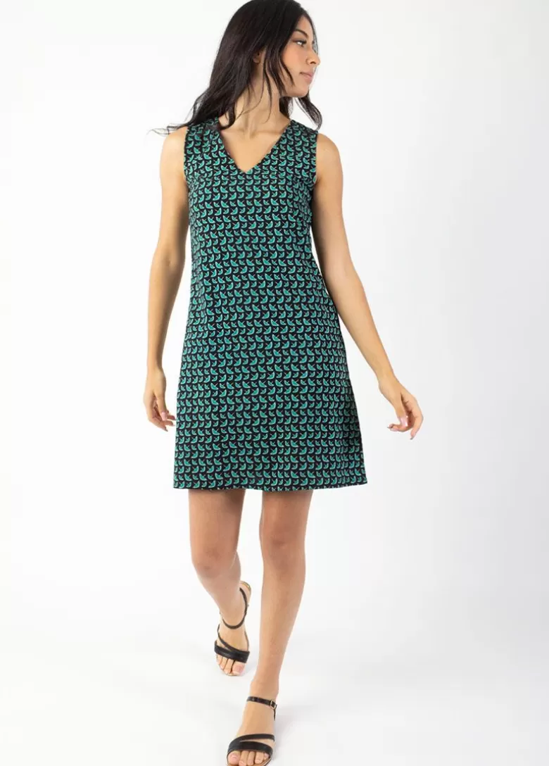 Robes*Coton Du Monde Robe courte légère sans manche LIZENA imprimé ethnique vert Envolee Bleu