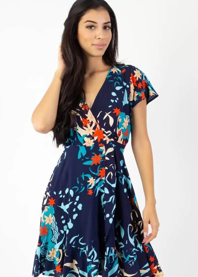 Robes*Coton Du Monde Robe courte MARIKA fluide cache-cœur imprimé japonisant Japan