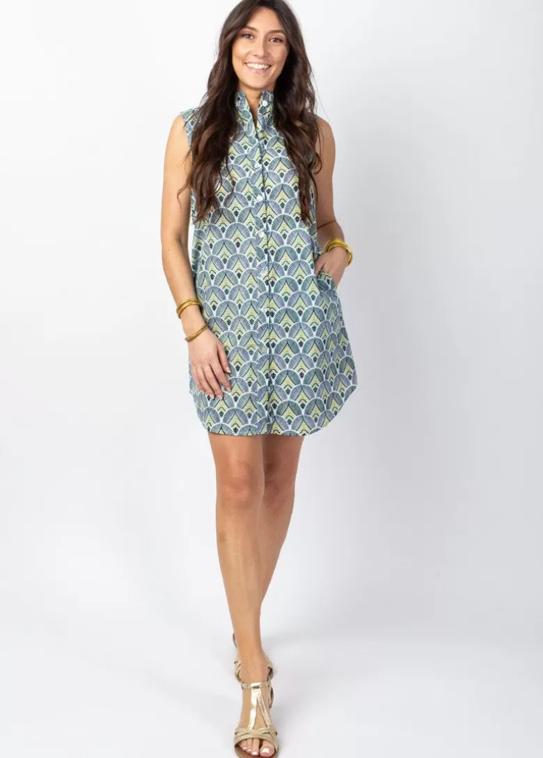 Robes*Coton Du Monde Robe courte MAYA col mao imprimé vert ethnique 08 Vert
