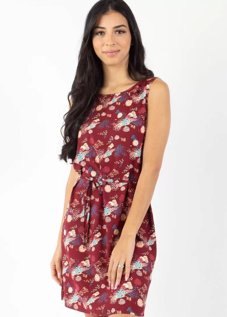 Robes*Coton Du Monde Robe courte sans manches BIANCA imprimé paon Narcisse