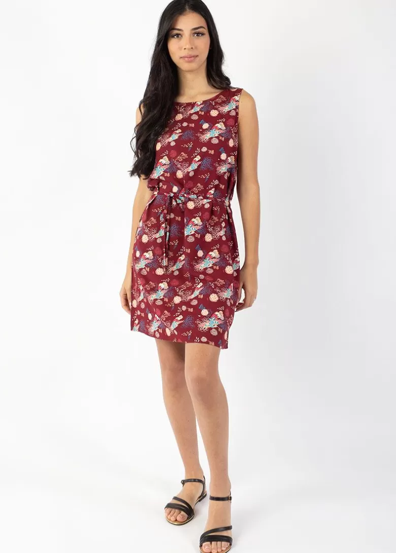 Robes*Coton Du Monde Robe courte sans manches BIANCA imprimé paon Narcisse