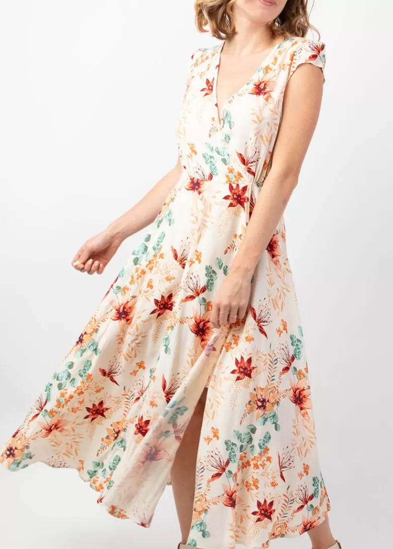 Robes*Coton Du Monde Robe d'été mi-longue LOLITA imprimé fleuri bohème chic Garden