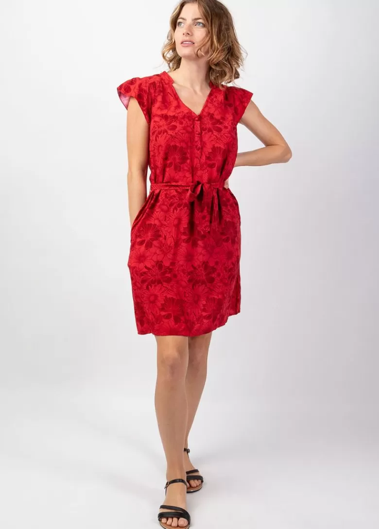 Robes*Coton Du Monde Robe femme casual chic Vera imprimé floral rouge Rumba