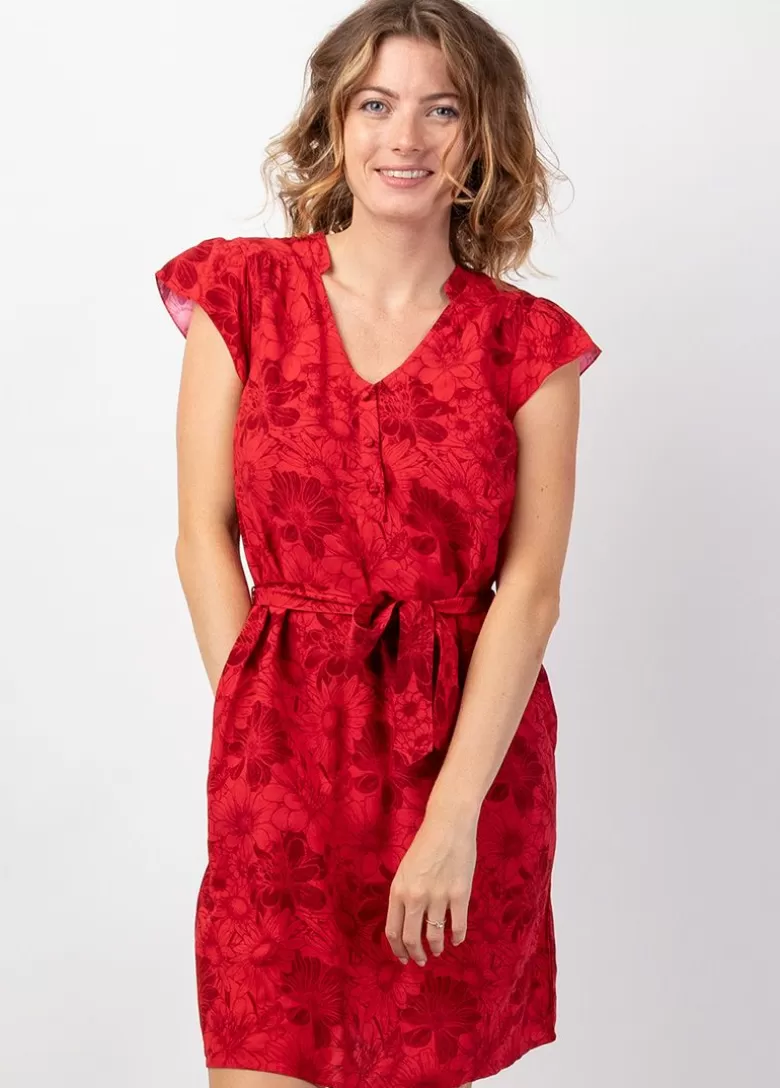Robes*Coton Du Monde Robe femme casual chic Vera imprimé floral rouge Rumba