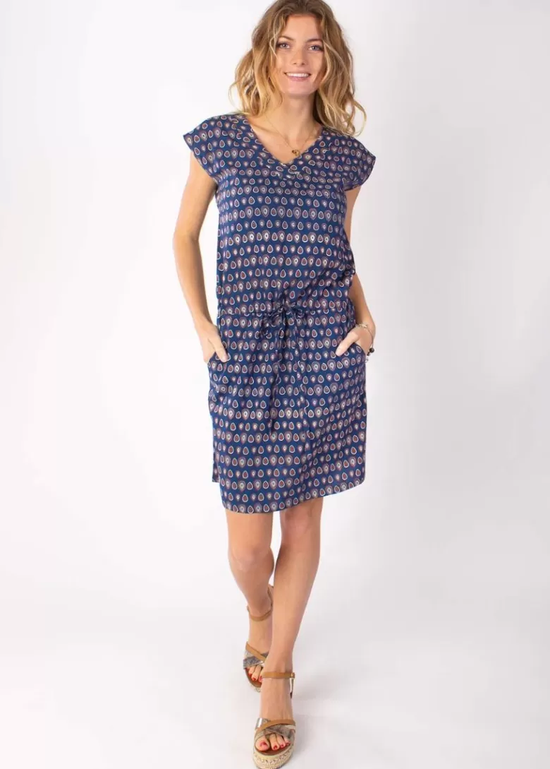 Robes*Coton Du Monde Robe fluide avec lien ajustable ELVIRA imprimé ethnique marine 29 Marine