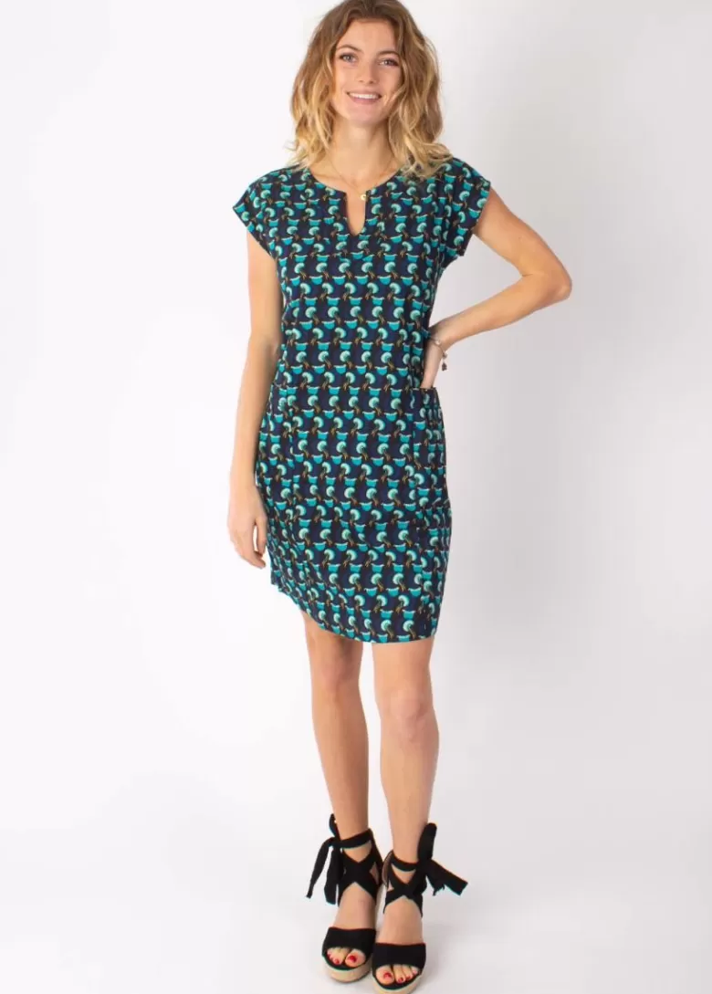 Robes*Coton Du Monde Robe légère en coton manches courtes ERIKA imprimé ethnique bleu 13 Bleu