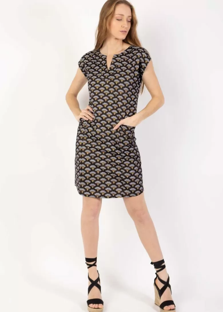 Robes*Coton Du Monde Robe légère en coton manches courtes ERIKA imprimé ethnique noir 49 Noir