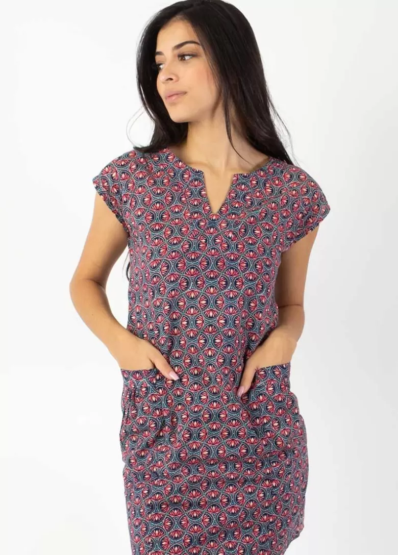 Robes*Coton Du Monde Robe légère en coton manches courtes ERIKA imprimé ethnique rose Lotus