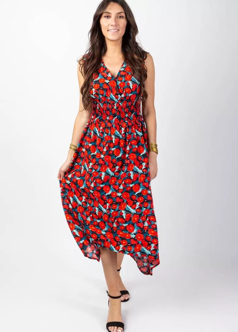 Robes*Coton Du Monde Robe longue asymétrique AMELIA imprimé fleuri Poppies